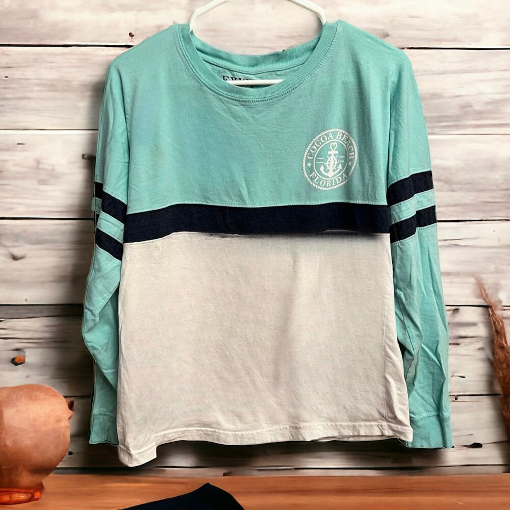 Cocoa Beach, Florida Raglan Long Sleeve Shirt Aqua White Size Large